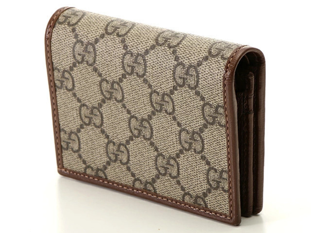 Gucci GG Supreme Horsebit Card Case Wallet Beige Cream Brown